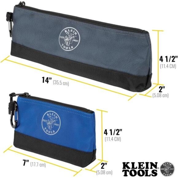 Stand-Up Zipper Bag Tool Pouch with Carabiners, 7-Inch Blue and 14-Inch Gray - Picture 4 of 7